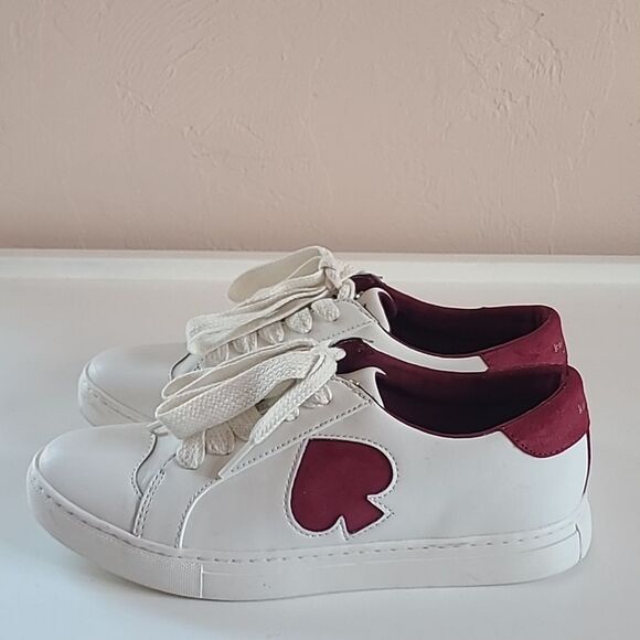 Kate Spade Optic White/Burgundy Fez Sneaker Size 7 EU 37.5 - Picture 4 of 15